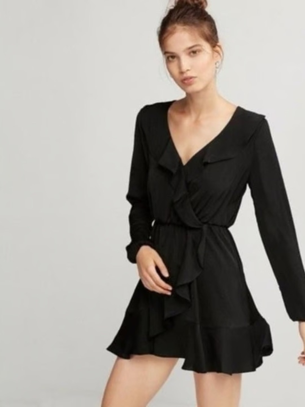 Express Black Ruffle Faux Wrap Mini Dress